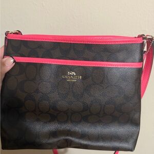 Coach Signature Brown and Pink Crossbody Bag